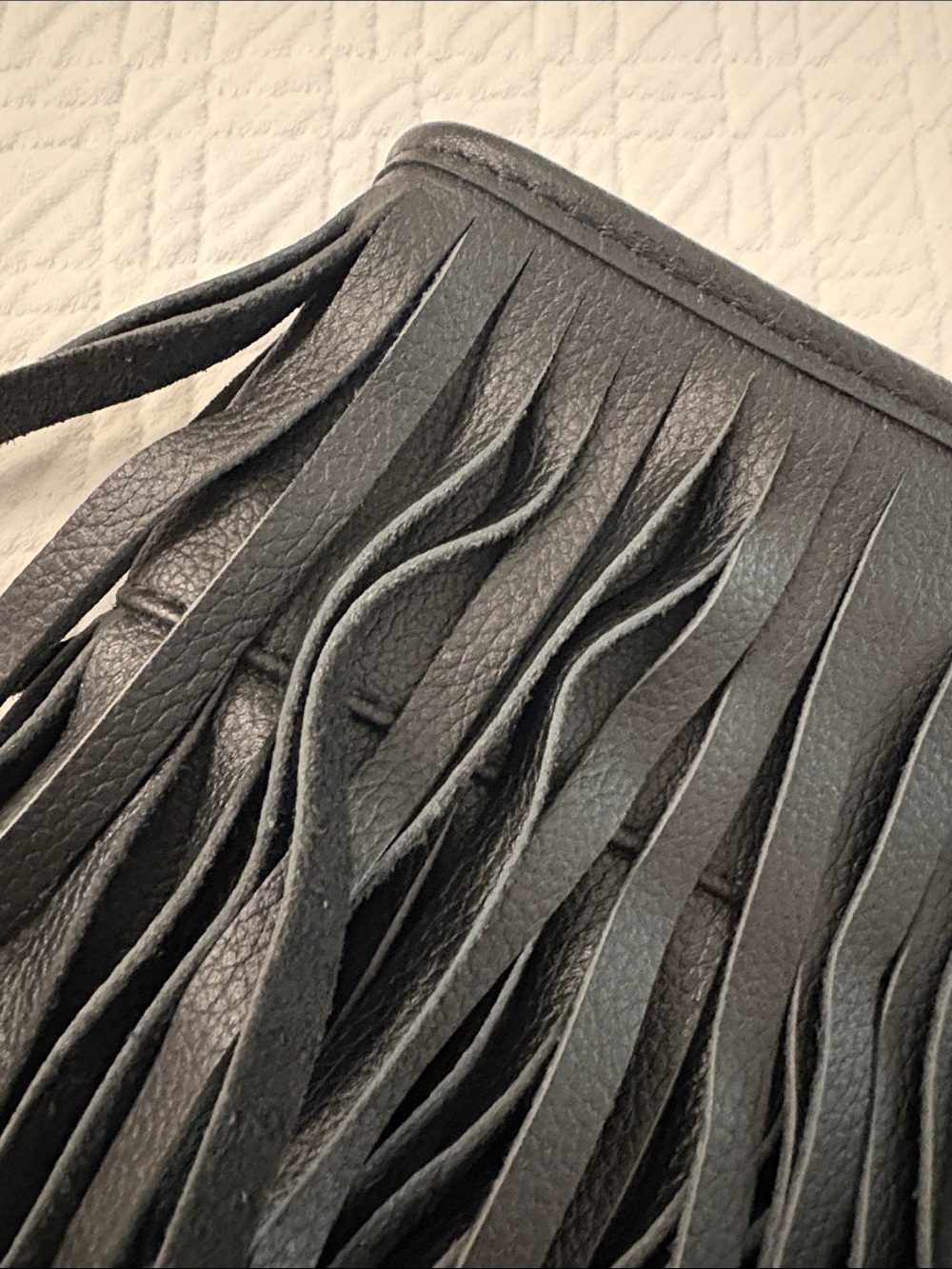 White House Black Market Black Leather Fringe Clutch with Wrist Strap - Picture 4 of 5